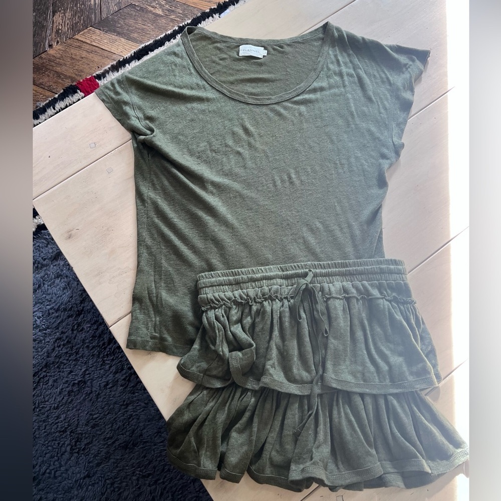 Olive Green Linen Skort and T set